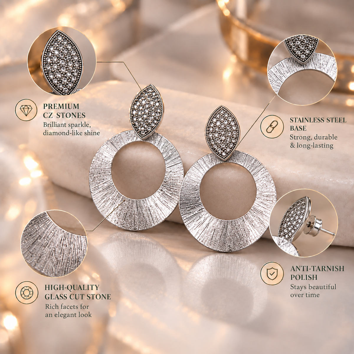 Moon Dew- Metallic dangler Earrings