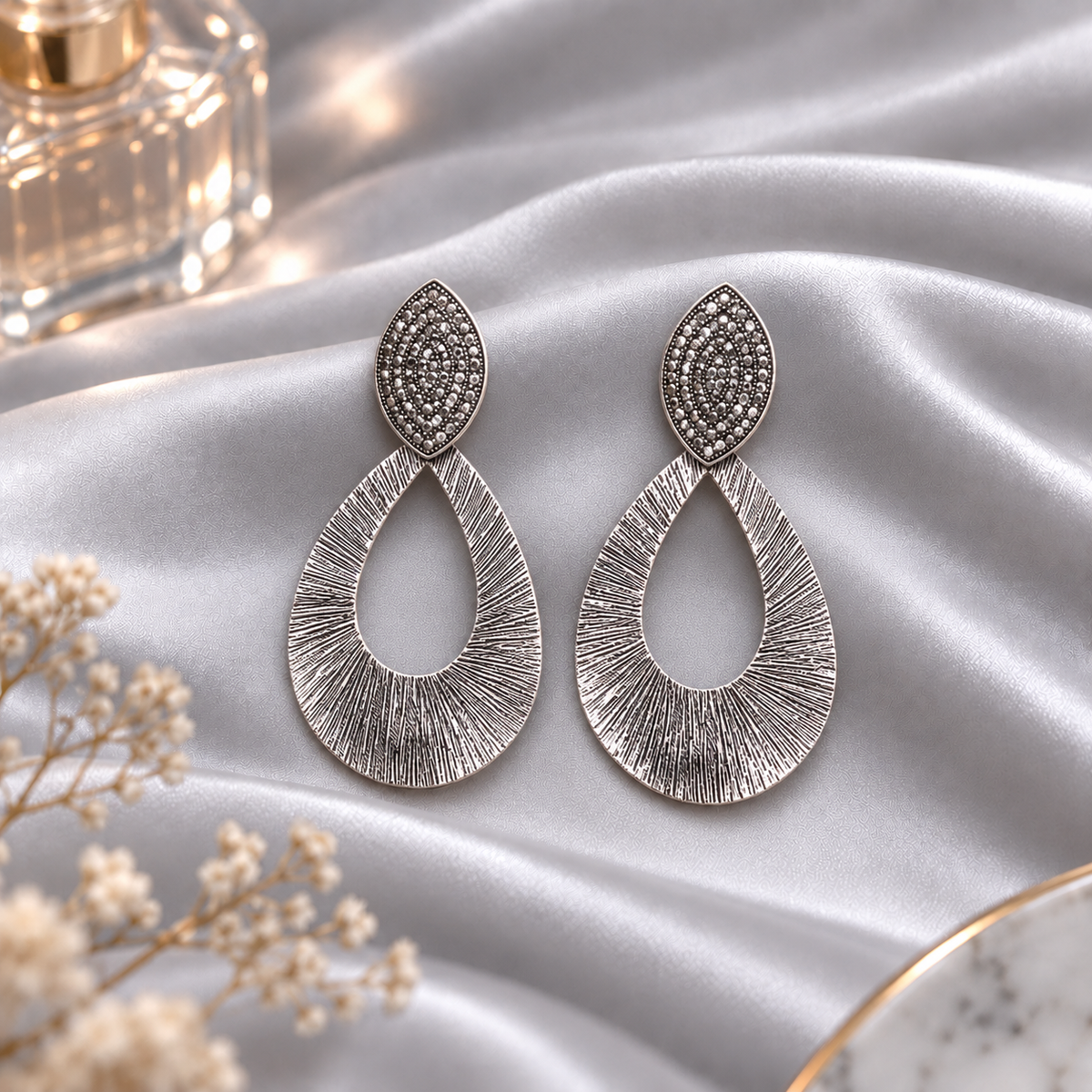 Star Bloom- Metallic stone studded Dangler earrings