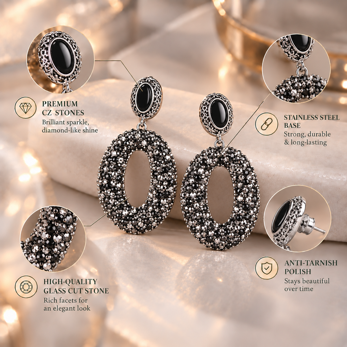 Crystal Veil- Stone studded dangler earrings