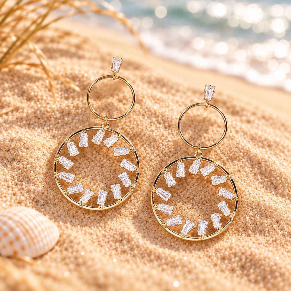 Solar Ring- Golden Framed Dangler Earrings