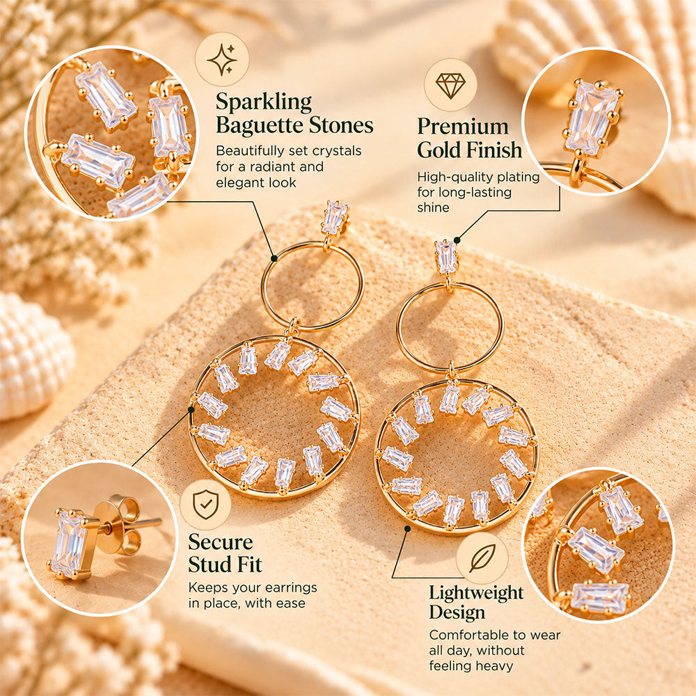 Solar Ring- Golden Framed Dangler Earrings