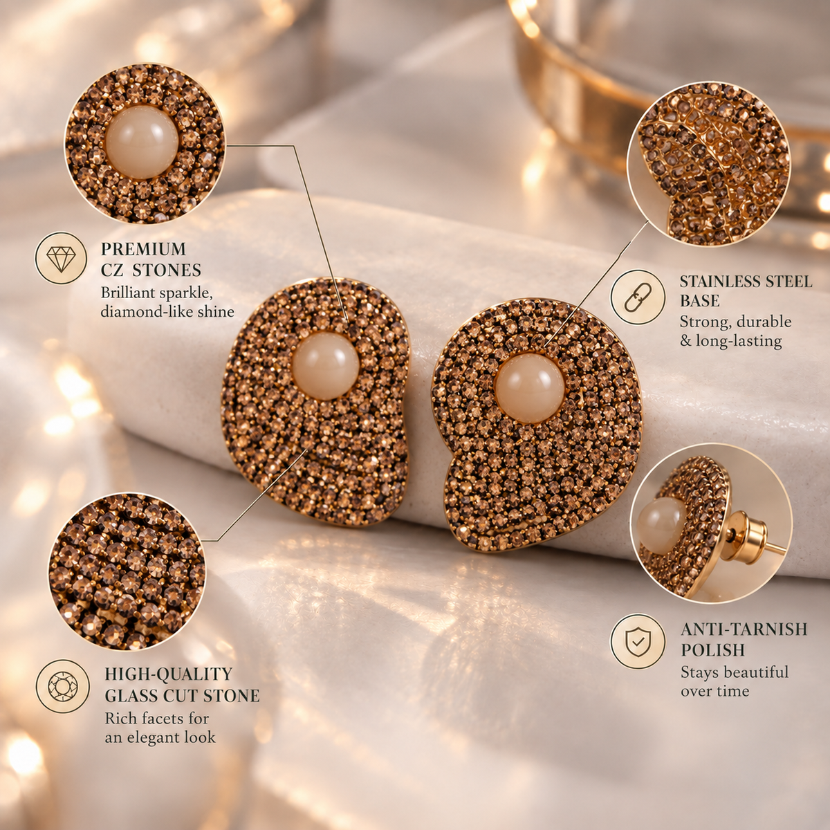 Shine Verse- Stone studded stud earrings