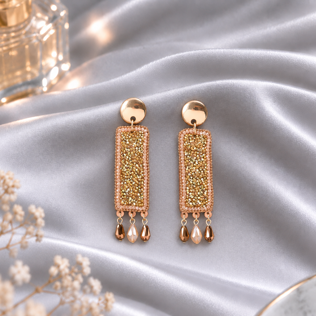 Star Weave- Stone studded Dangler earrings(Golden)