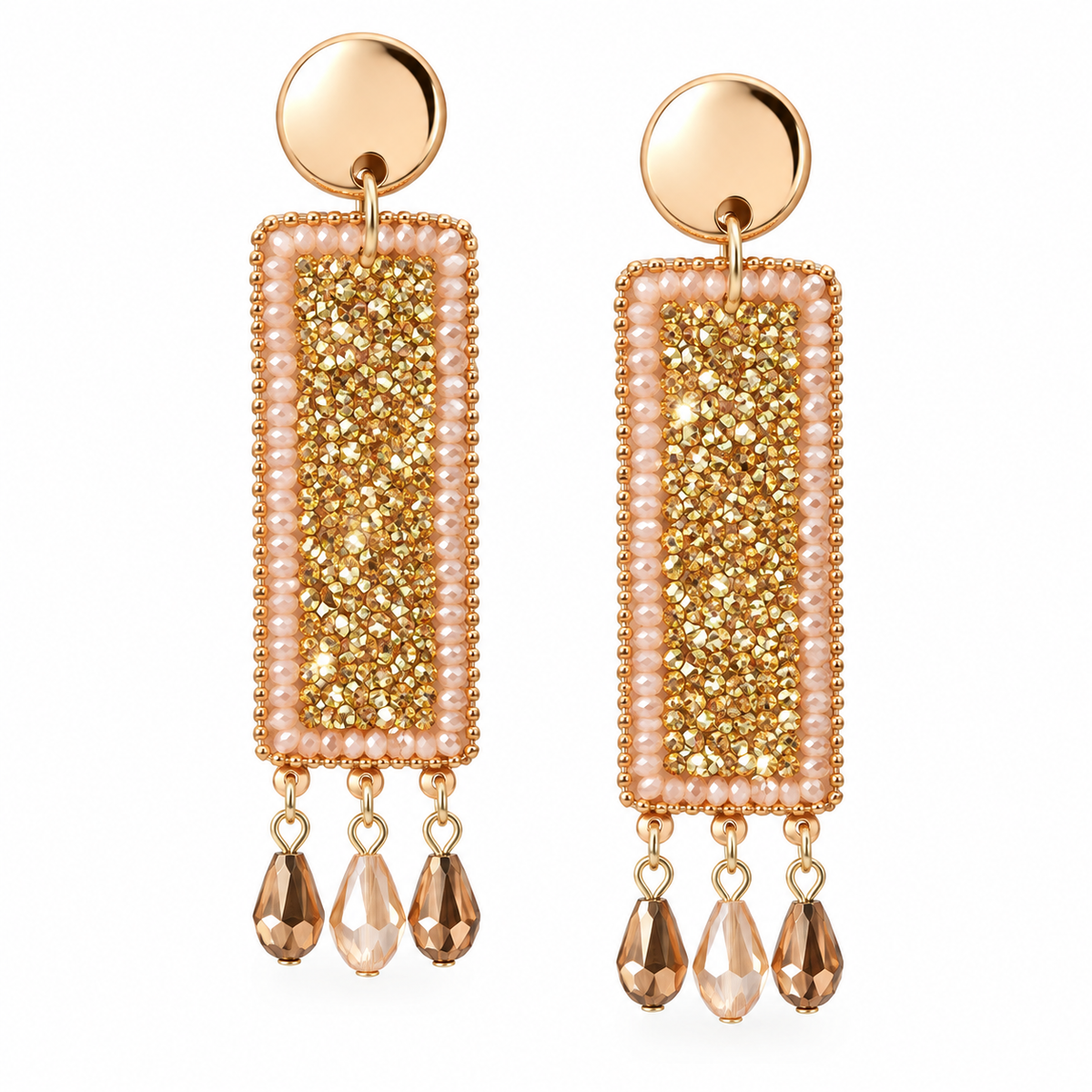 Star Weave- Stone studded Dangler earrings(Golden)