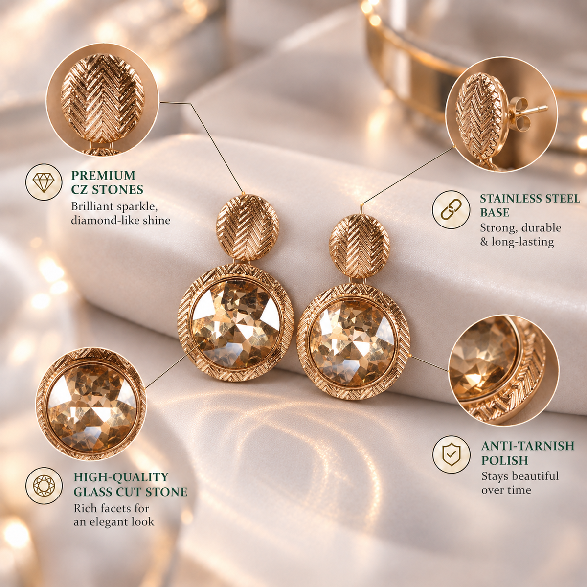 Solar Kiss- Stone studded Dangler earrings
