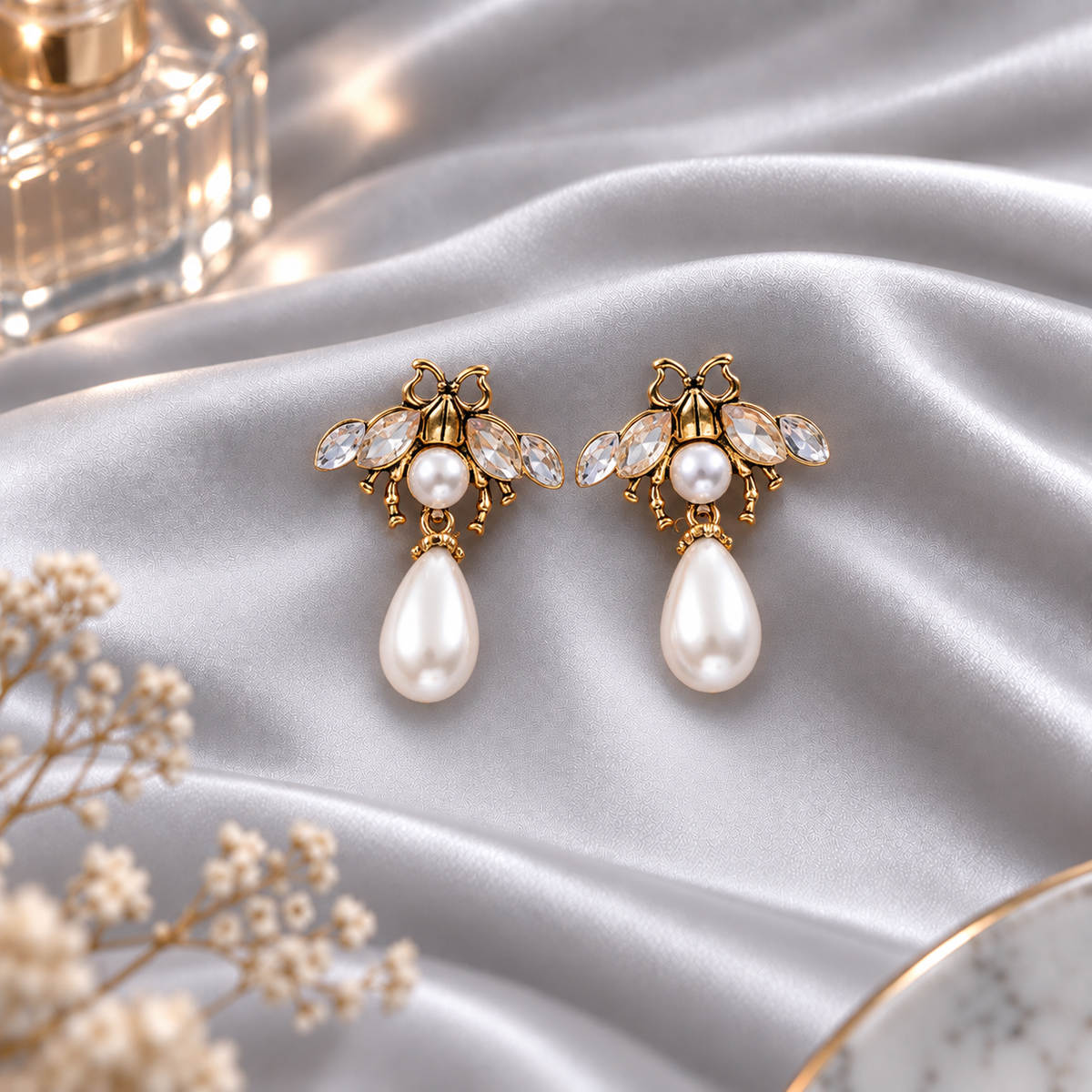 Luna Thread- Hanging pearl dangler earrings