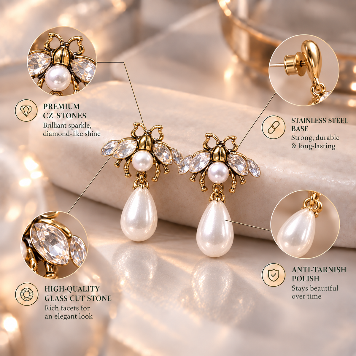 Luna Thread- Hanging pearl dangler earrings