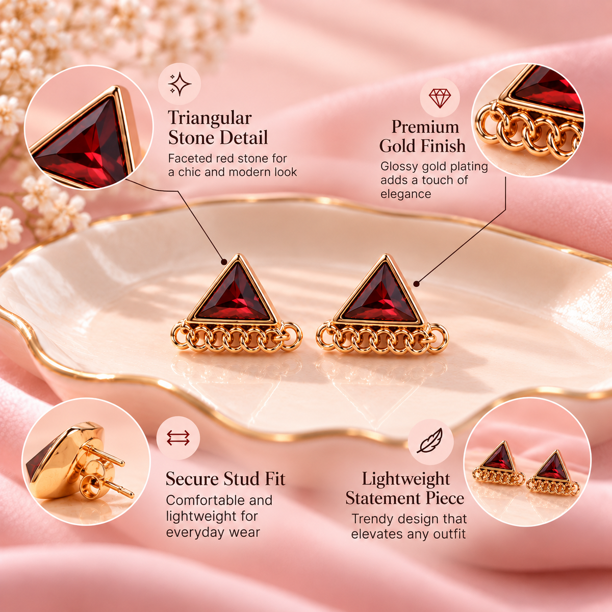 Ethereal Prism- Triangular Designer stud Earrings