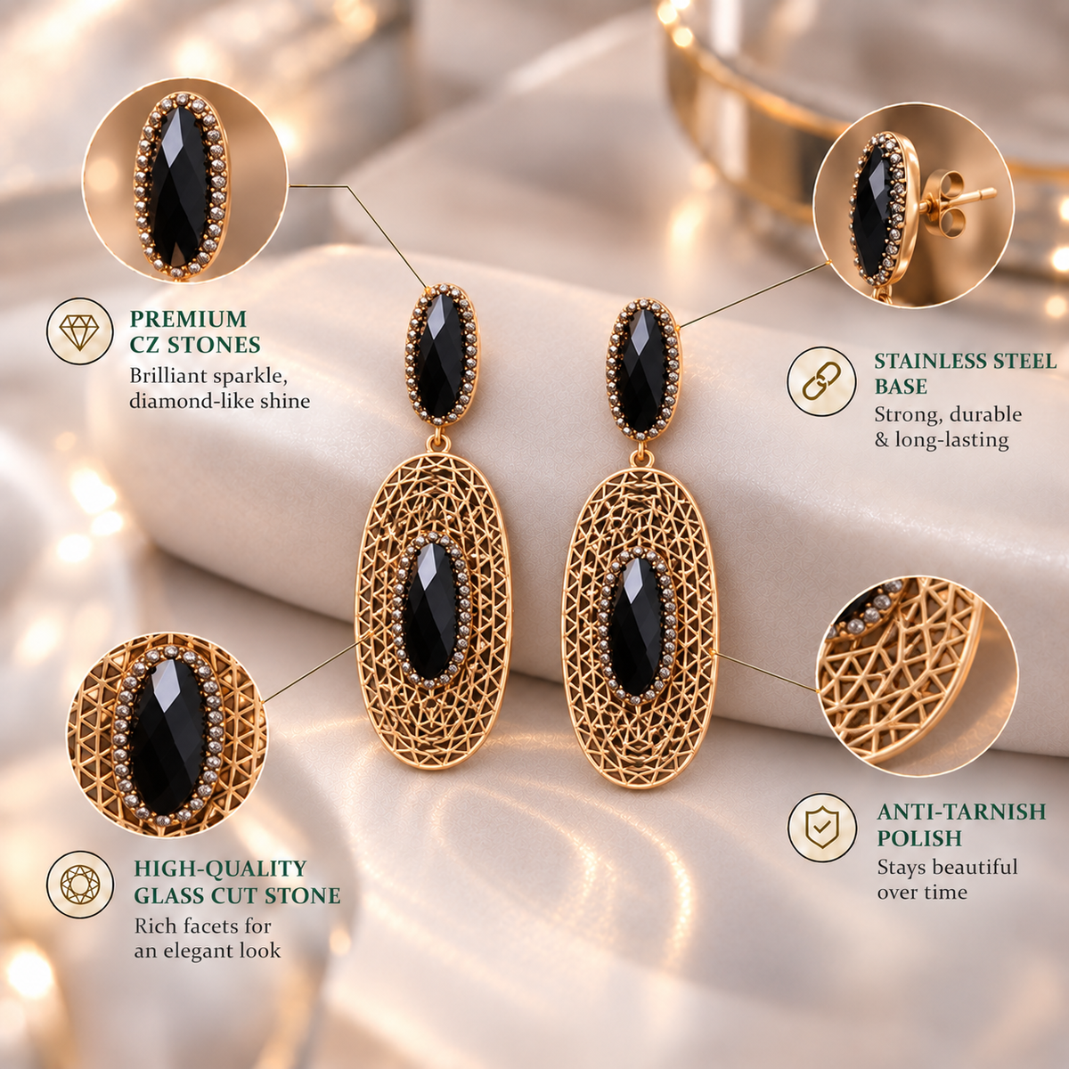 Celeste Beam- Stone Studded Dangler Earrings