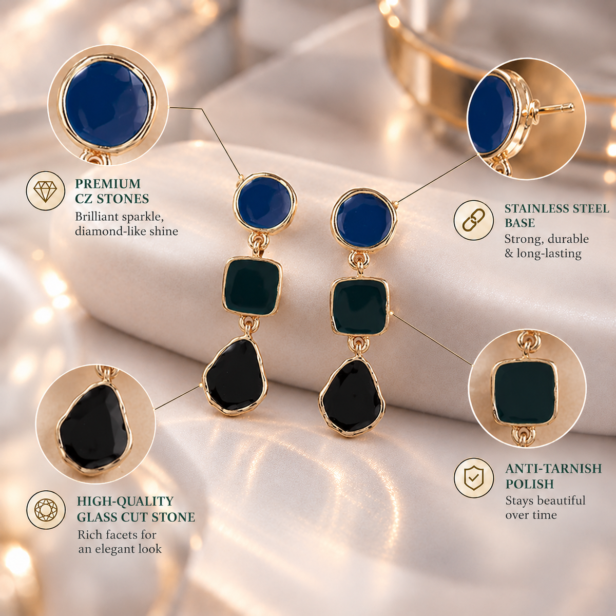 Star Thread- Geometric Dangling Earrings