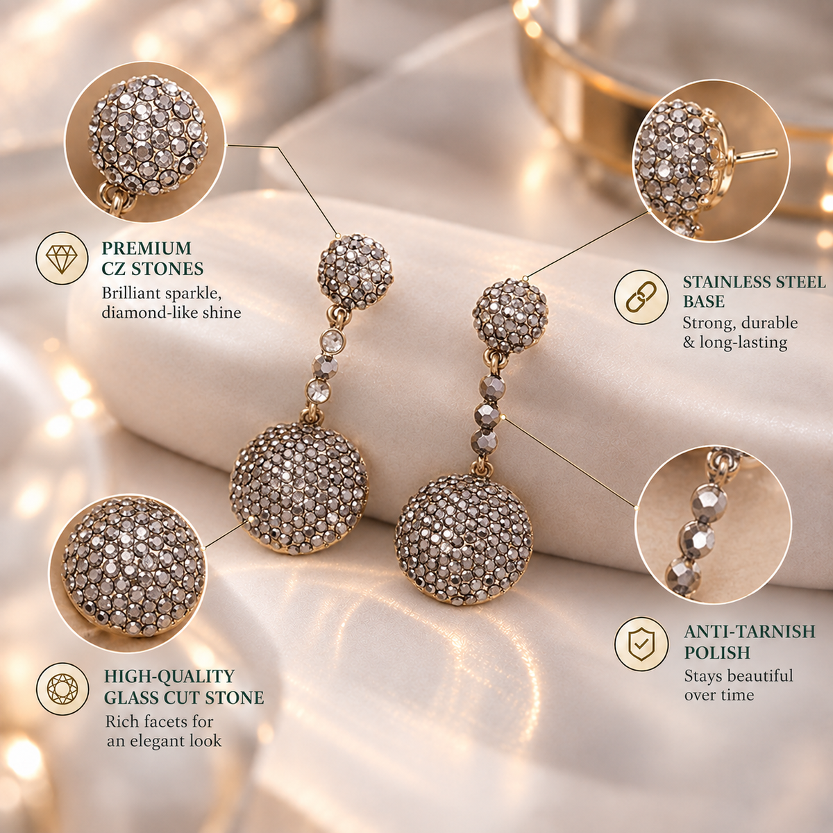 Luna Glow- Stone studded dangler earrings