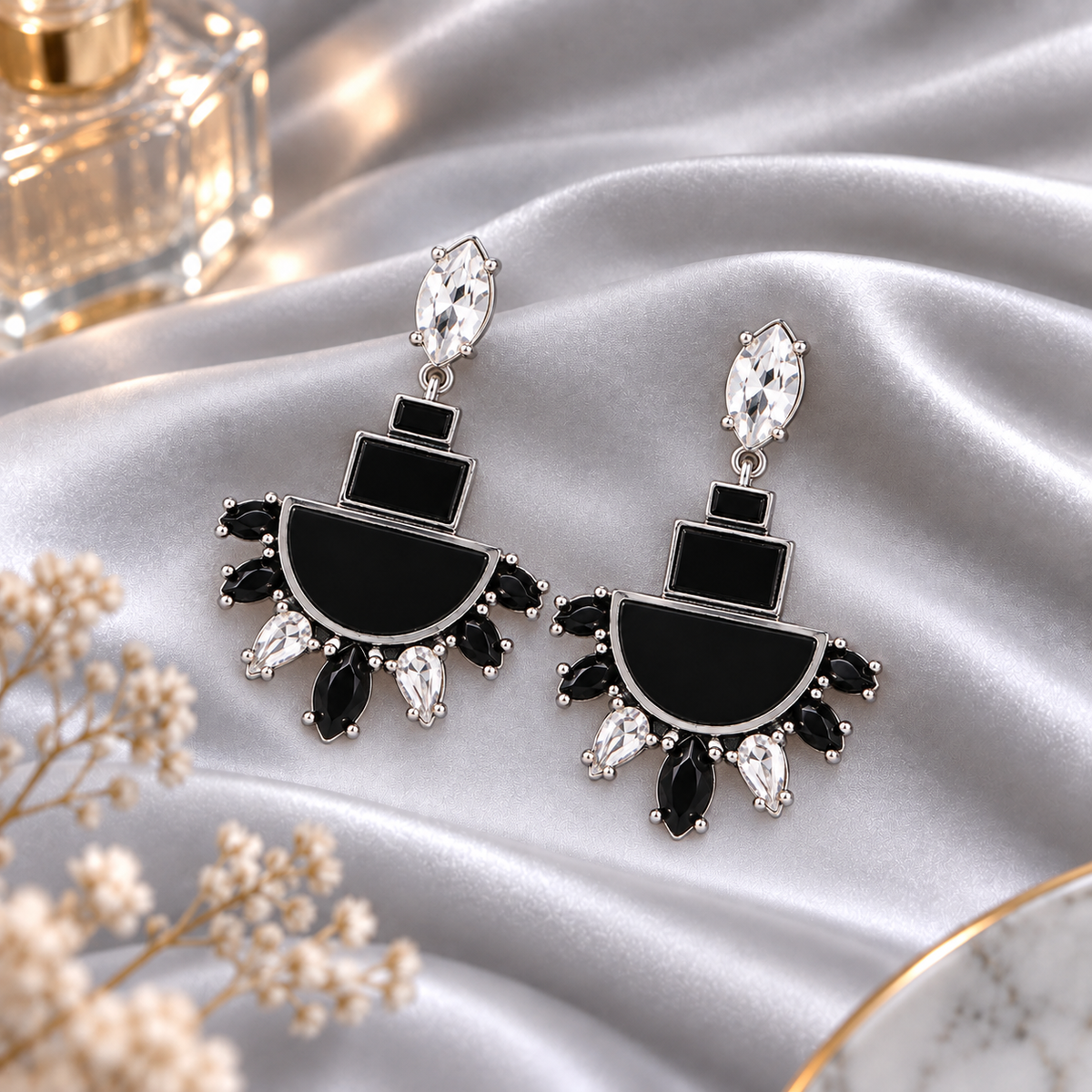 Eclipse Line- Triple Decker Stone Studded Dangler Earrings