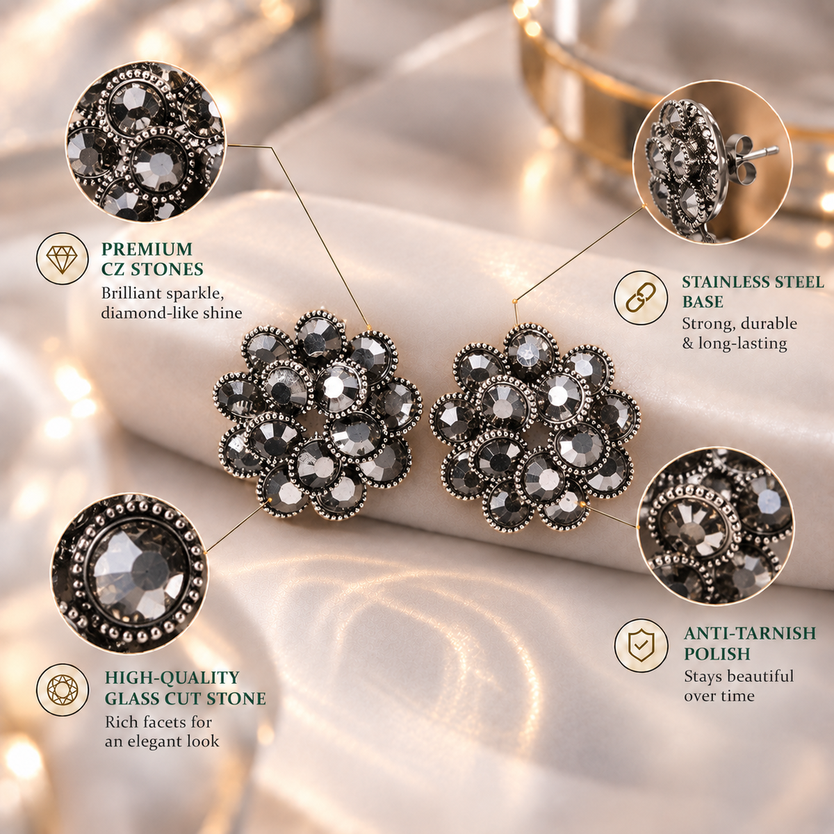Glow Edit- Stone studded stud earrings