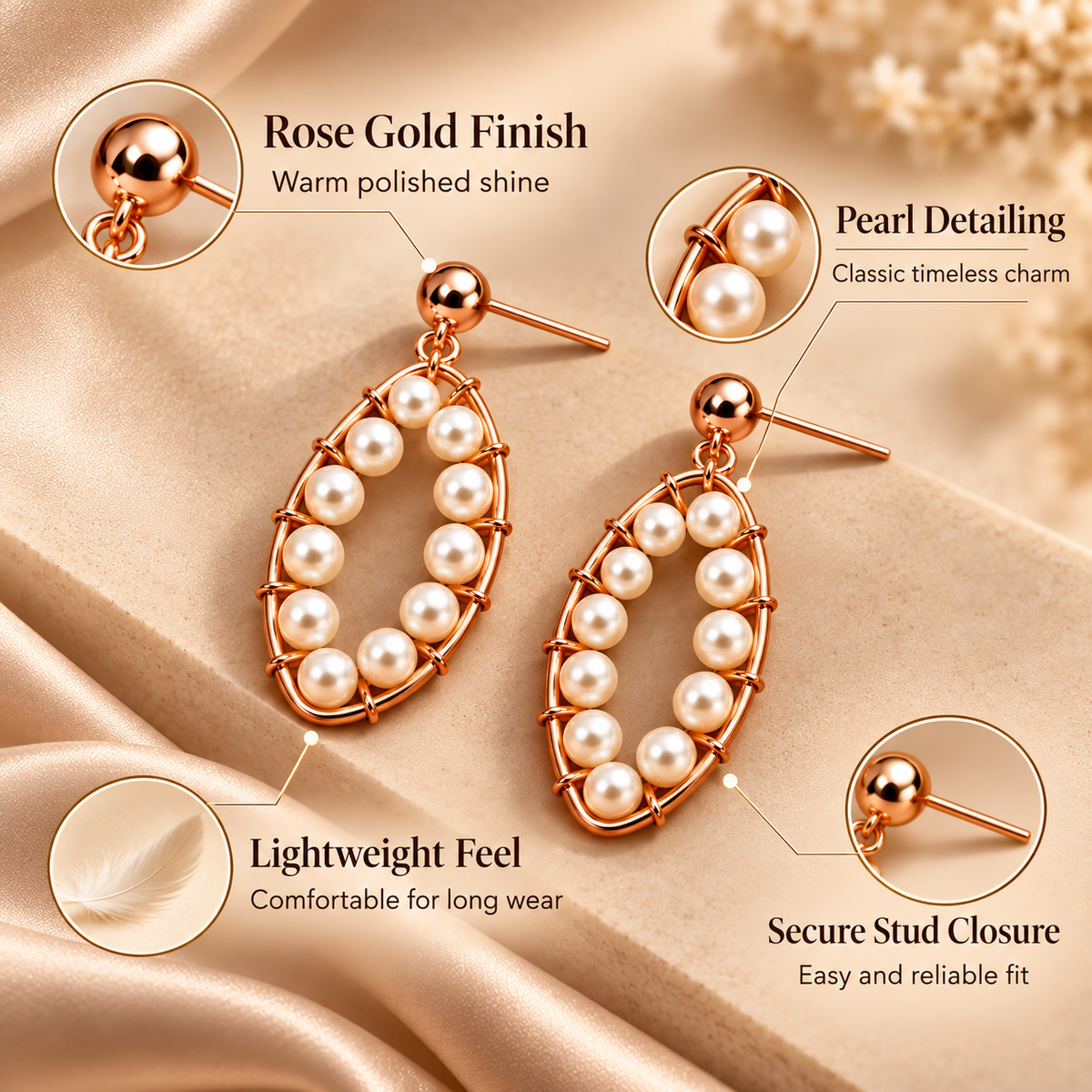 Golden Weave- Golden framed pearly dangler earrings