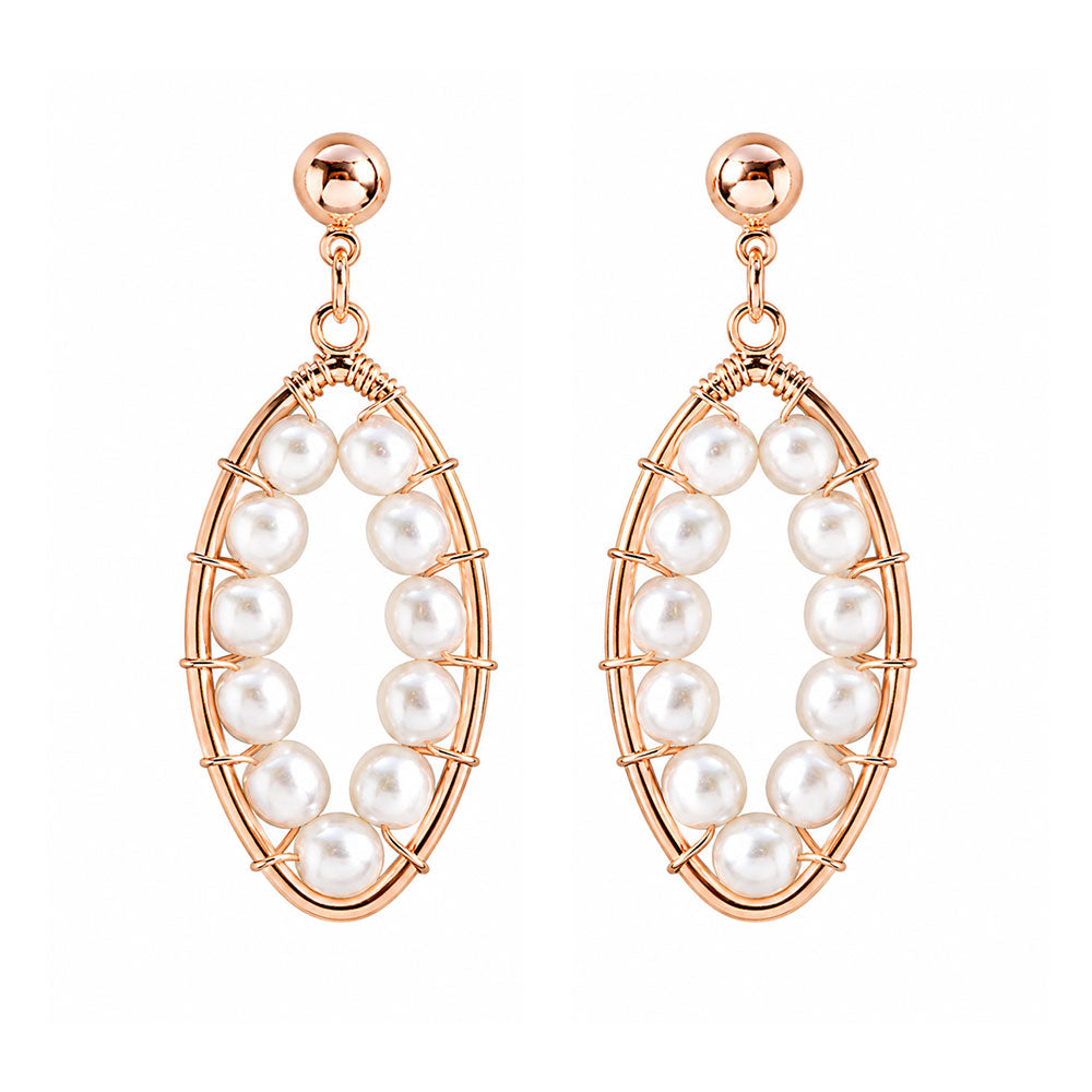 Golden Weave- Golden framed pearly dangler earrings