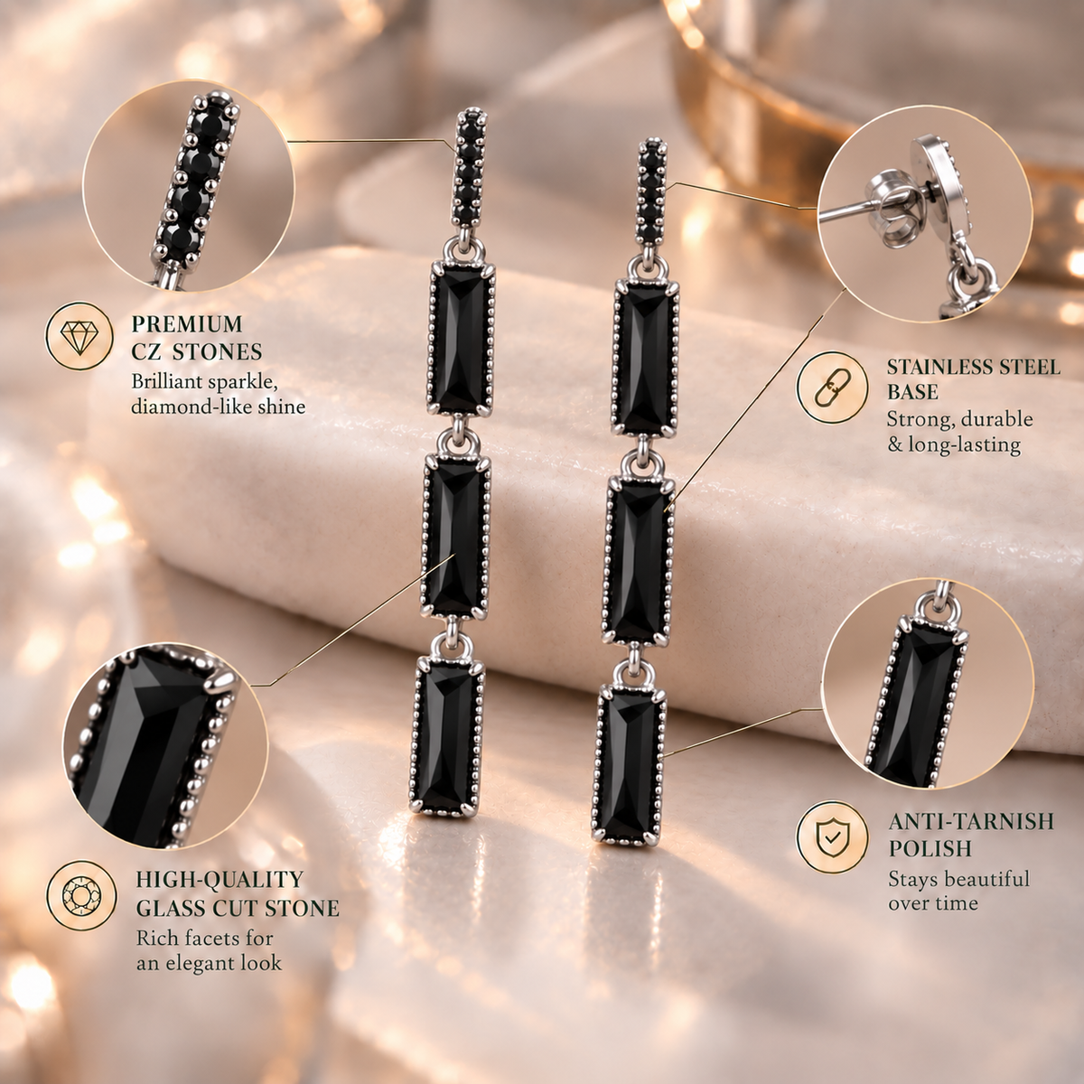 Etch Line- Stone studded Dangler Earrings