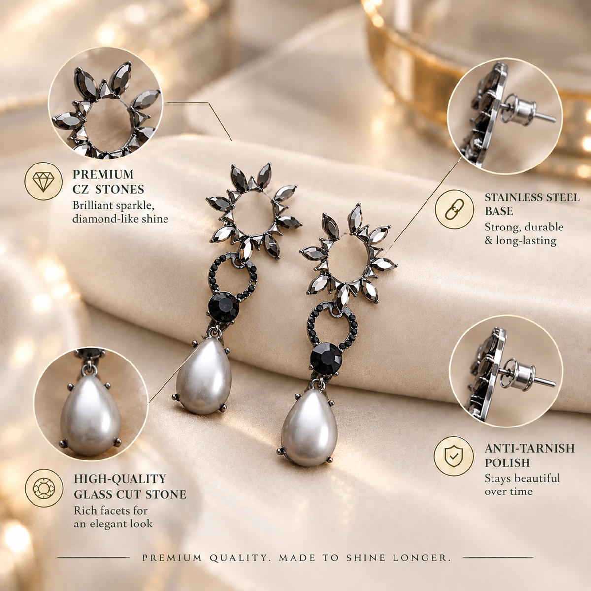 Petal Grid- Flowery pearly Dangler Earrings