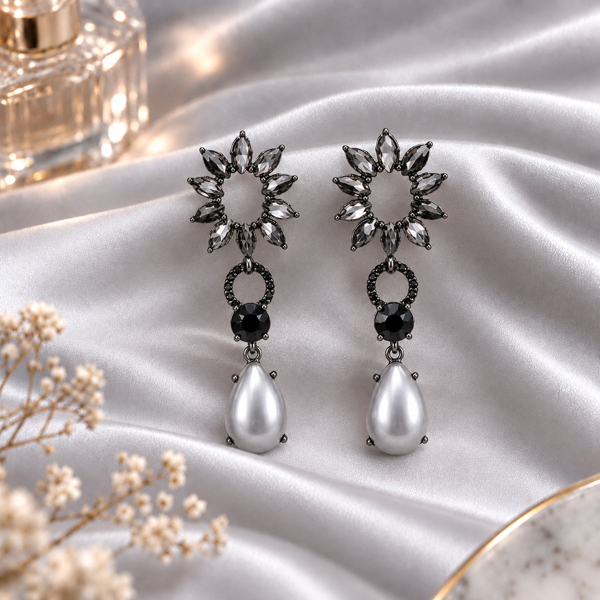 Petal Grid- Flowery pearly Dangler Earrings