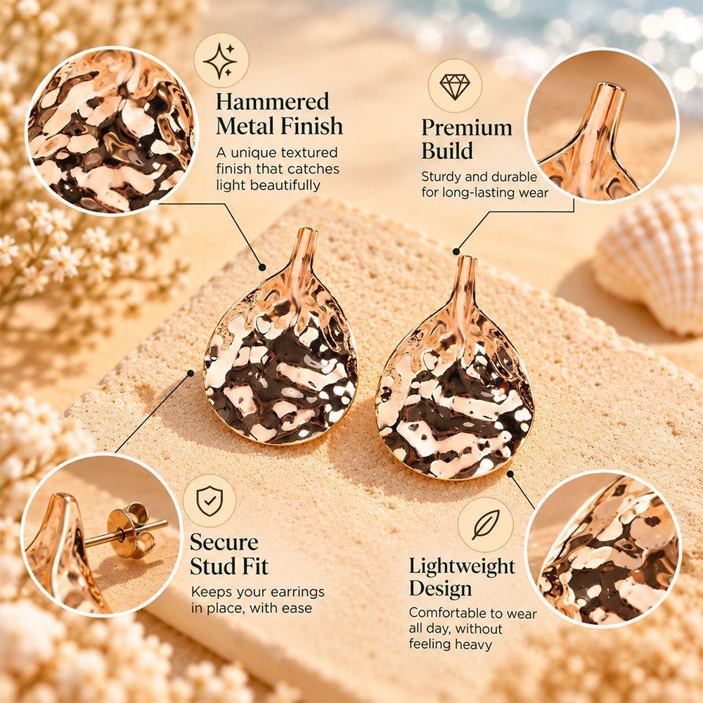 Garden Beam- Golden pleated stud earrings