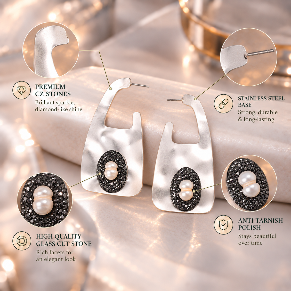 Metal Weave- Stone studded dangler earrings