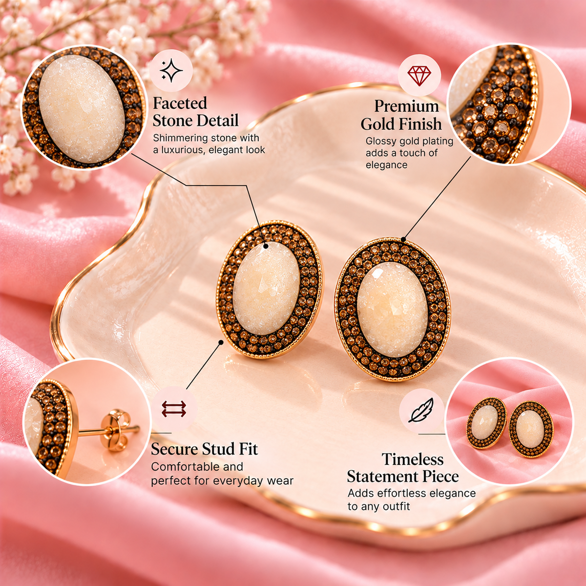 Ethereal Line- Stone studded stud earrings