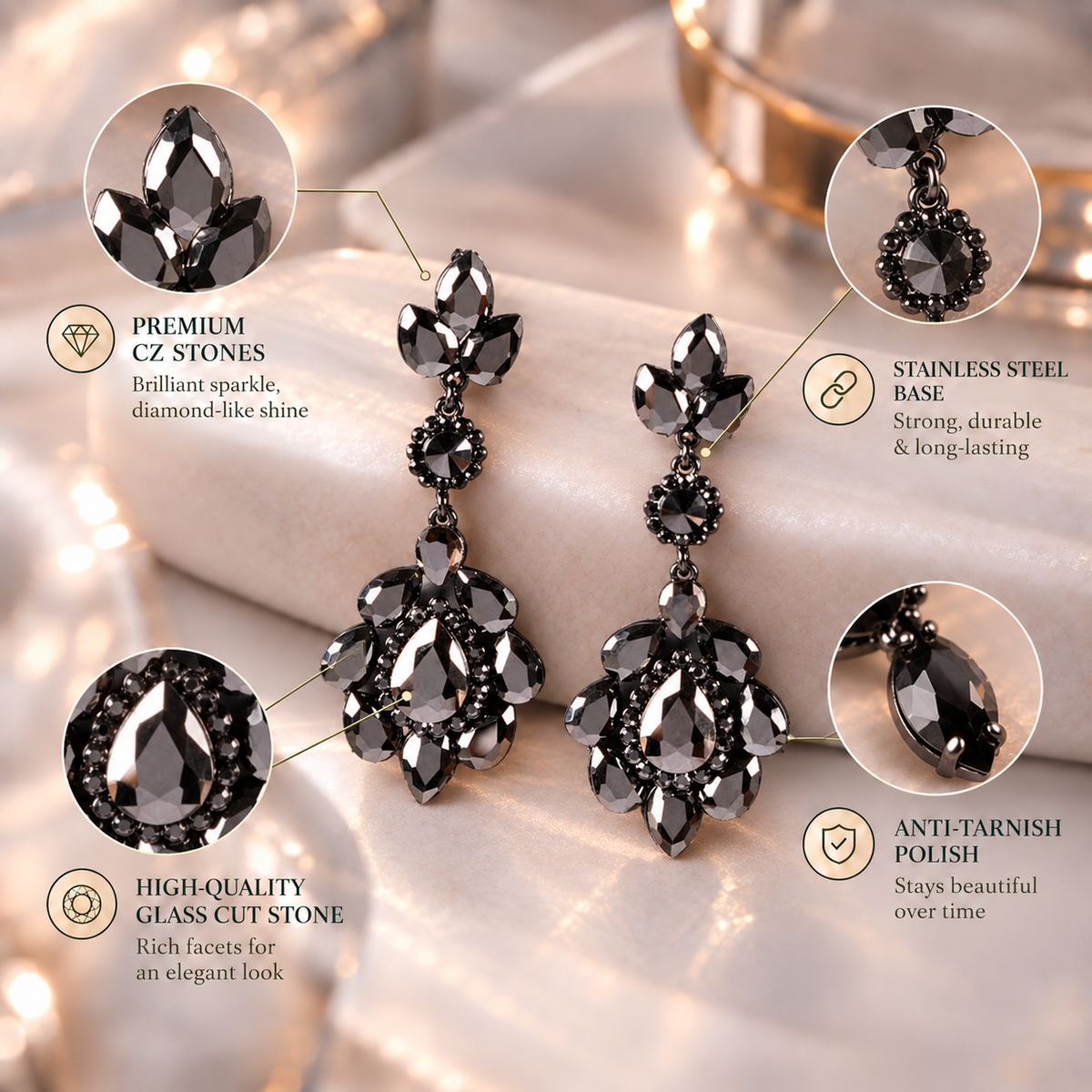 Lume Thread- Stone studded dangler earrings