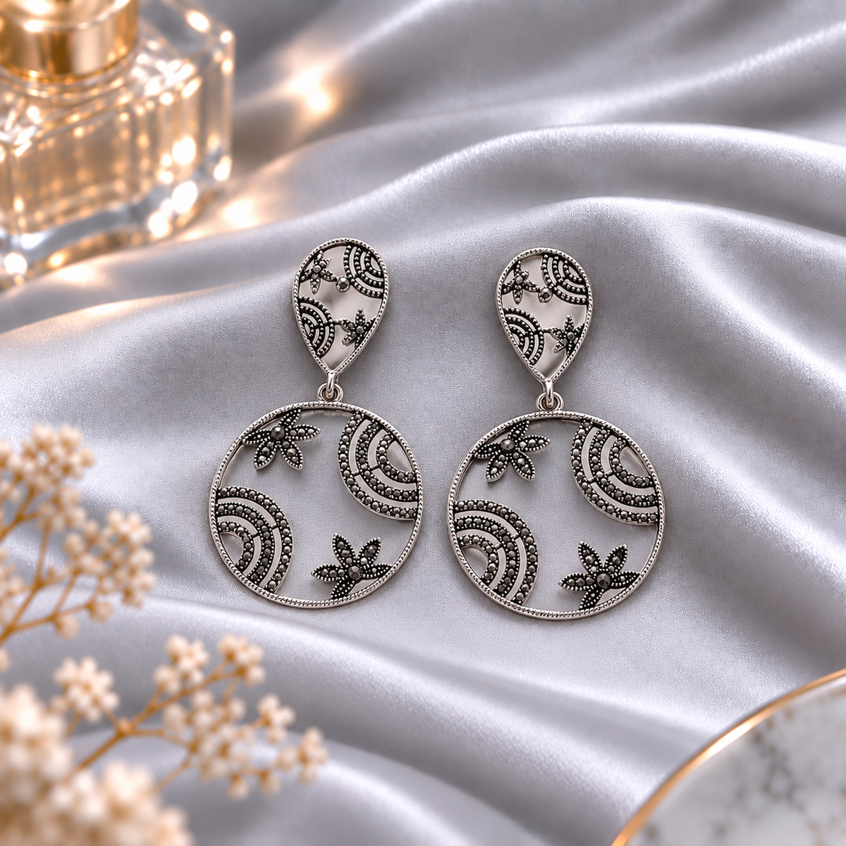 Golden Texture- Stone studded dangler earrings