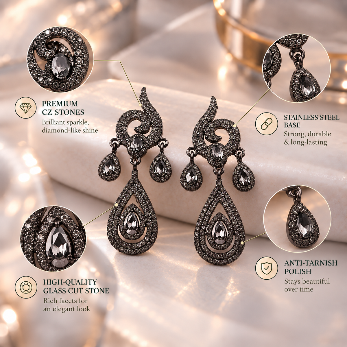 Shine Etch- Stone studded dangler earrings
