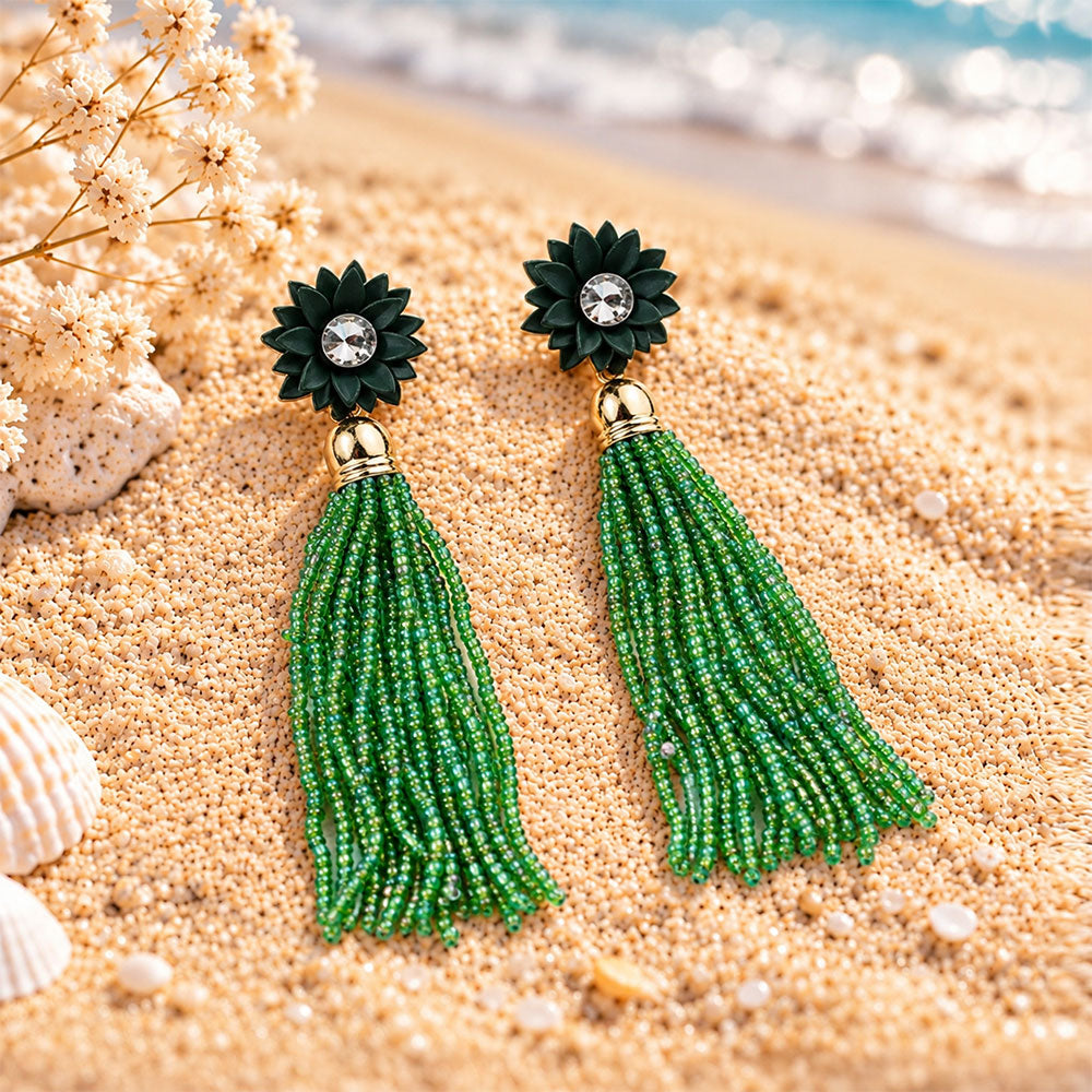 Boho Bloom- Beaded thread dangler earrings