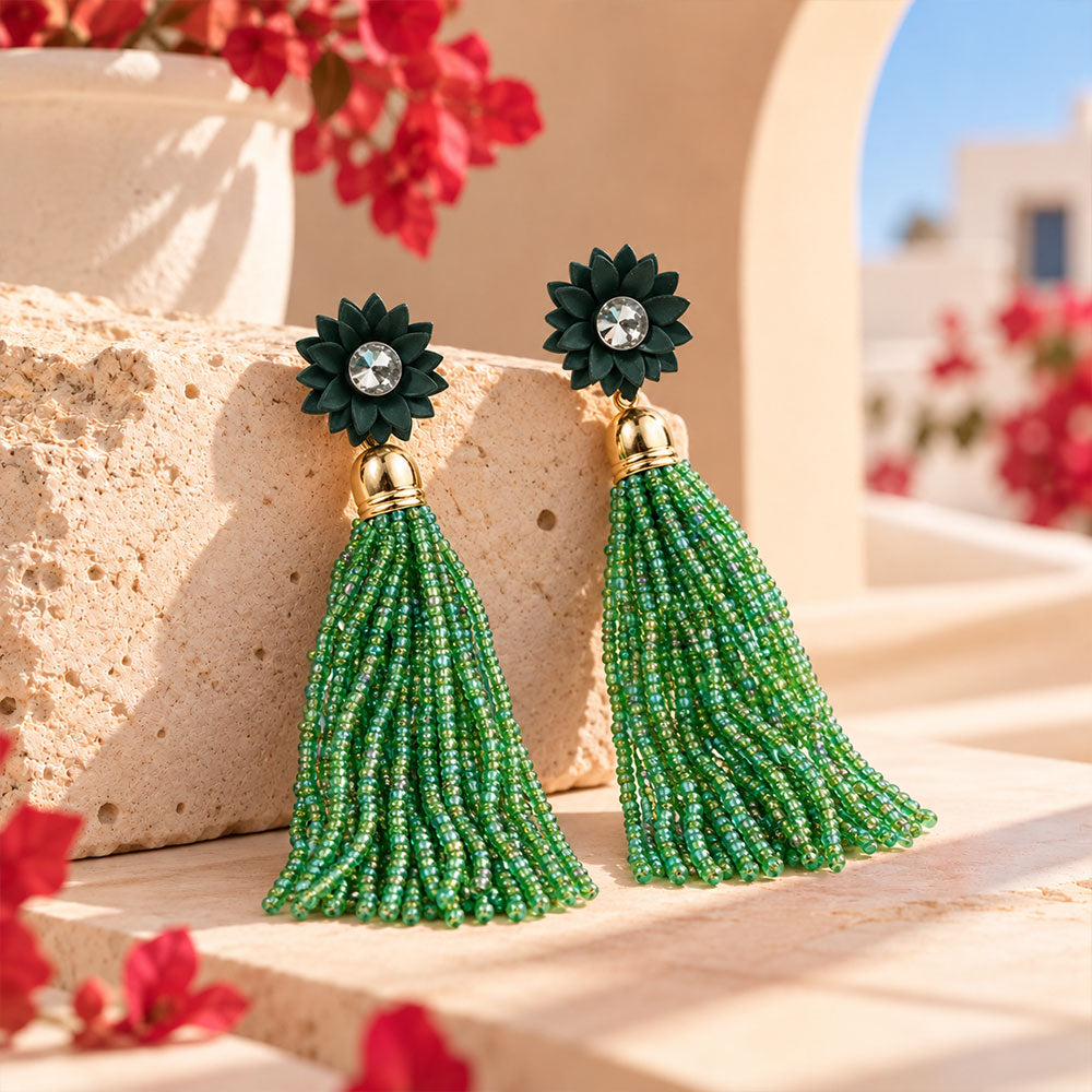 Boho Bloom- Beaded thread dangler earrings