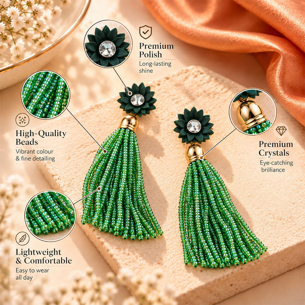 Boho Bloom- Beaded thread dangler earrings