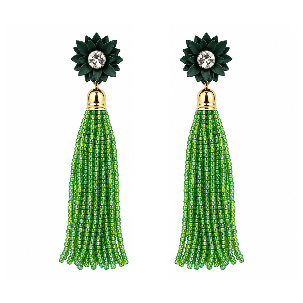 Boho Bloom- Beaded thread dangler earrings