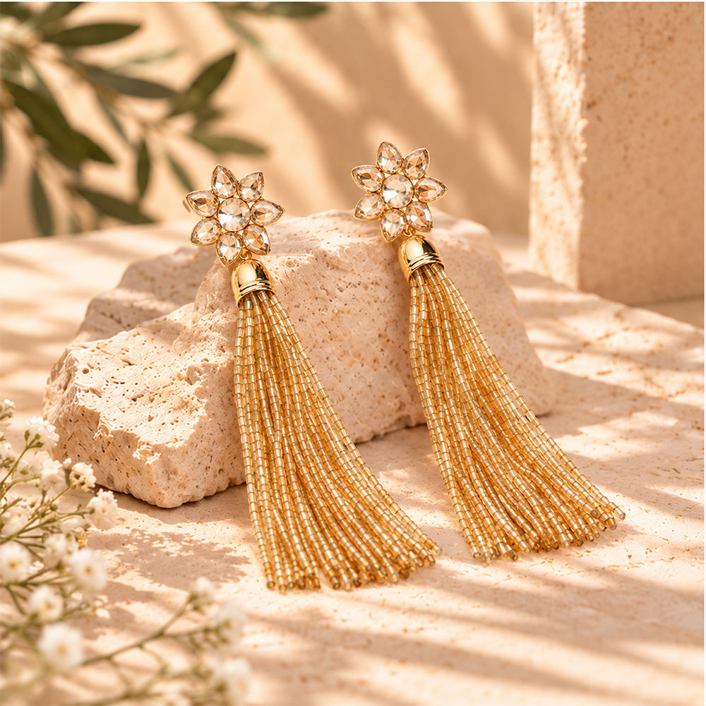 Golden Gleam- Beaded dangler earrings