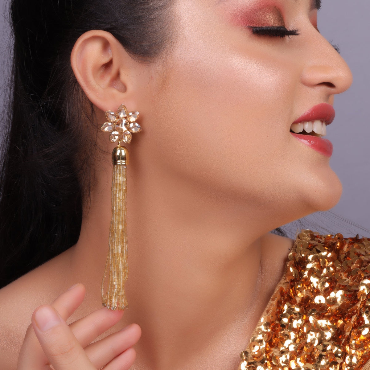 Golden Gleam- Beaded dangler earrings