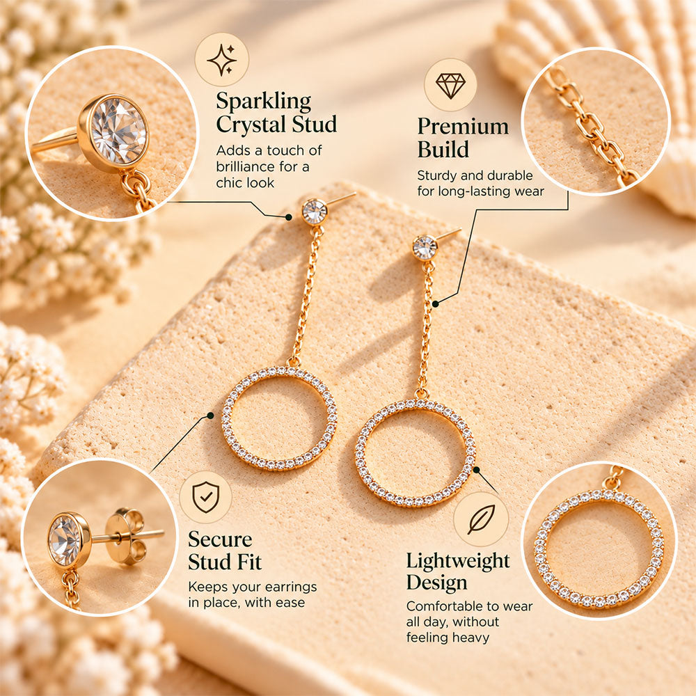 Solar Circle- Stone studded dangler earrings