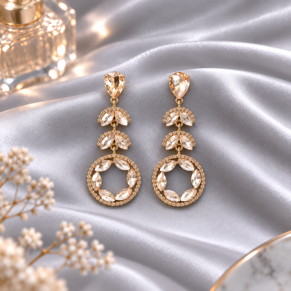 Rose Halo- Stone studded dangler earrings