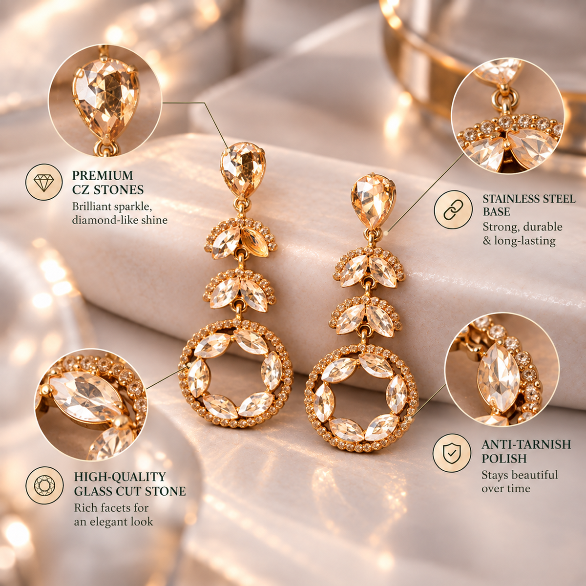 Rose Halo- Stone studded dangler earrings