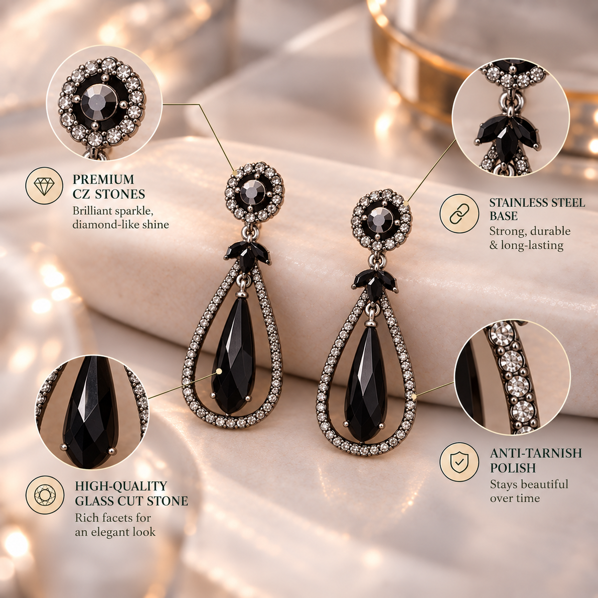 Sunpetal Drop- Stone studded dangler earrings