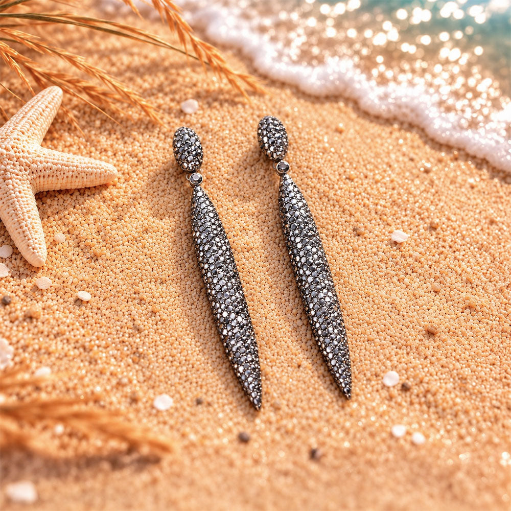 Golden Stem- Stone studded dangler earrings