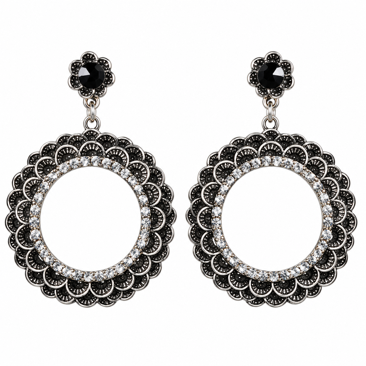 Lotus Loop- Stone studded dangler earrings