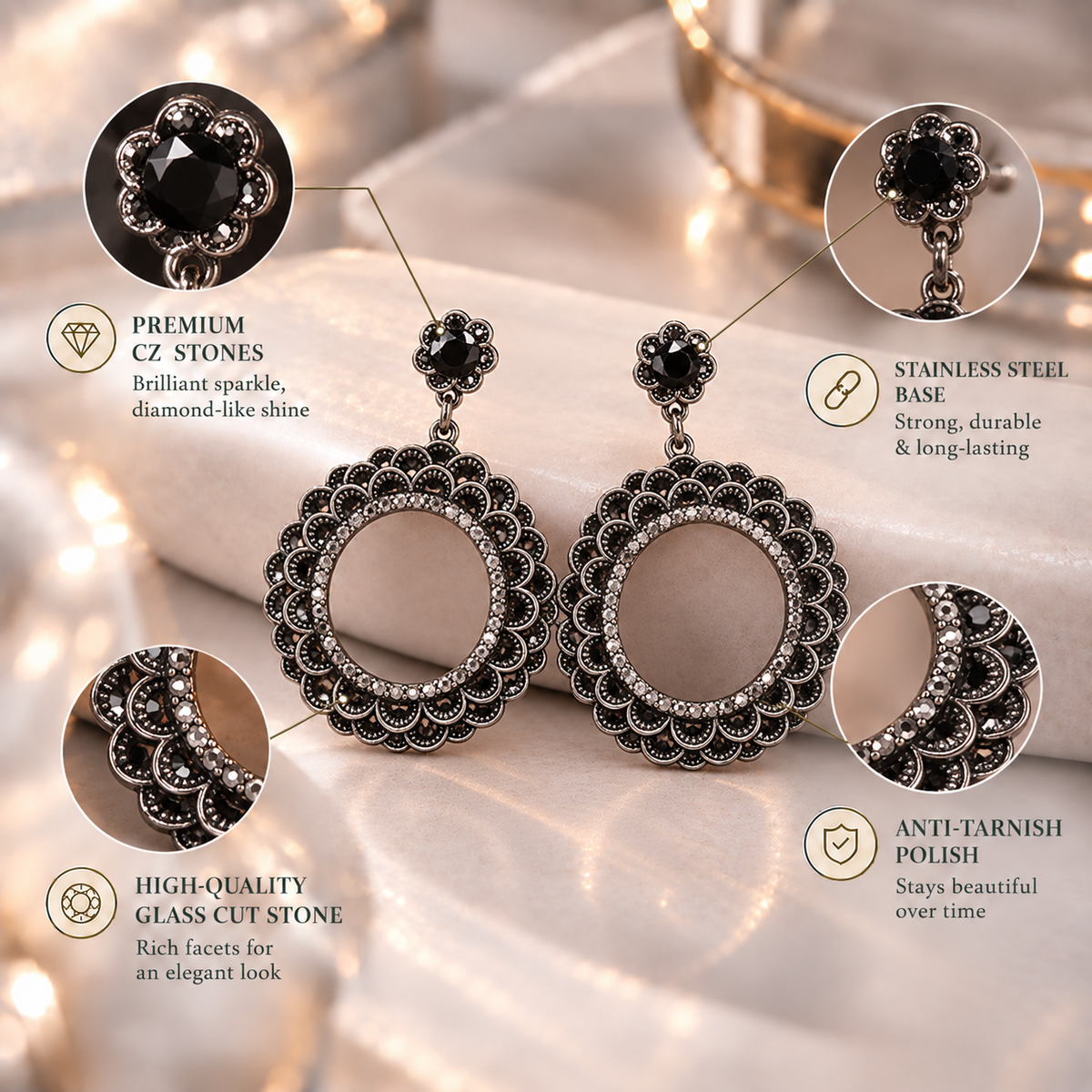 Lotus Loop- Stone studded dangler earrings