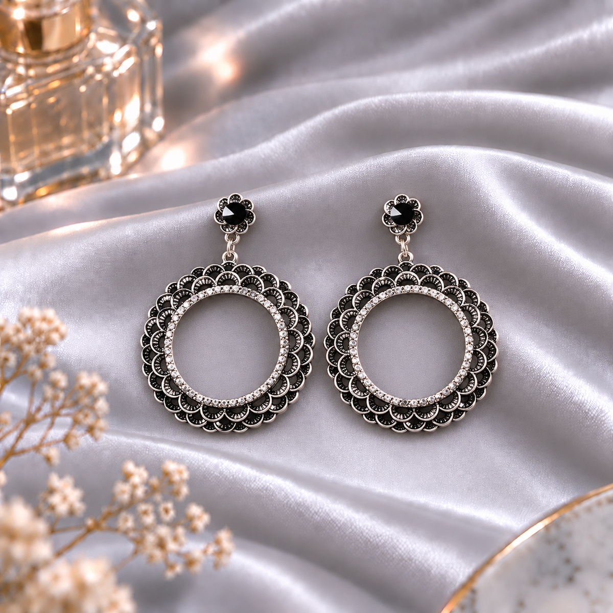 Lotus Loop- Stone studded dangler earrings