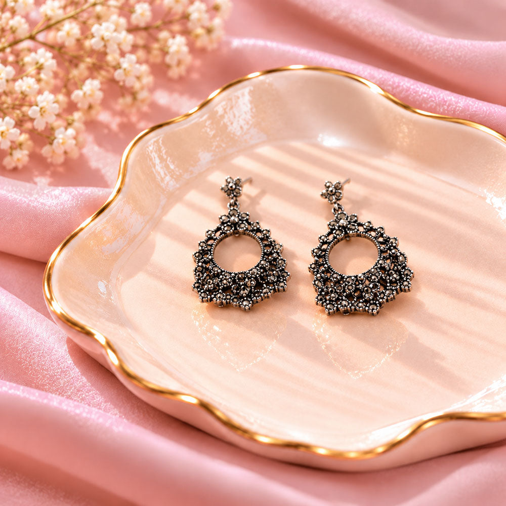 Rose Halo- Stone studded dangler earrings