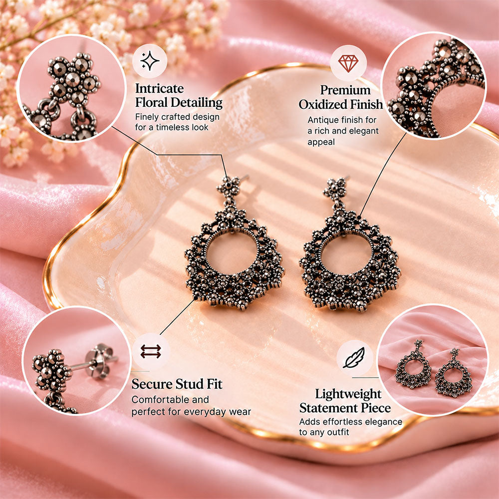 Rose Halo- Stone studded dangler earrings