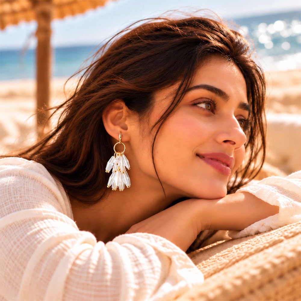 Chrome Line- Stone studded dangler earrings