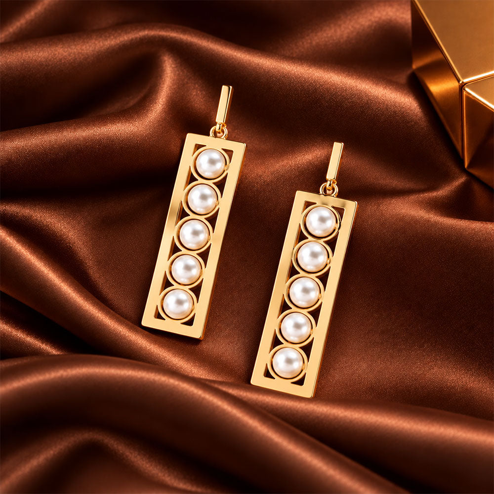 Raw Rectangle- Pearl studded dangler earrings