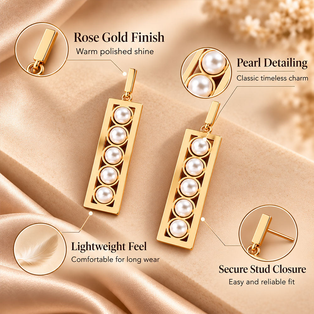 Raw Rectangle- Pearl studded dangler earrings