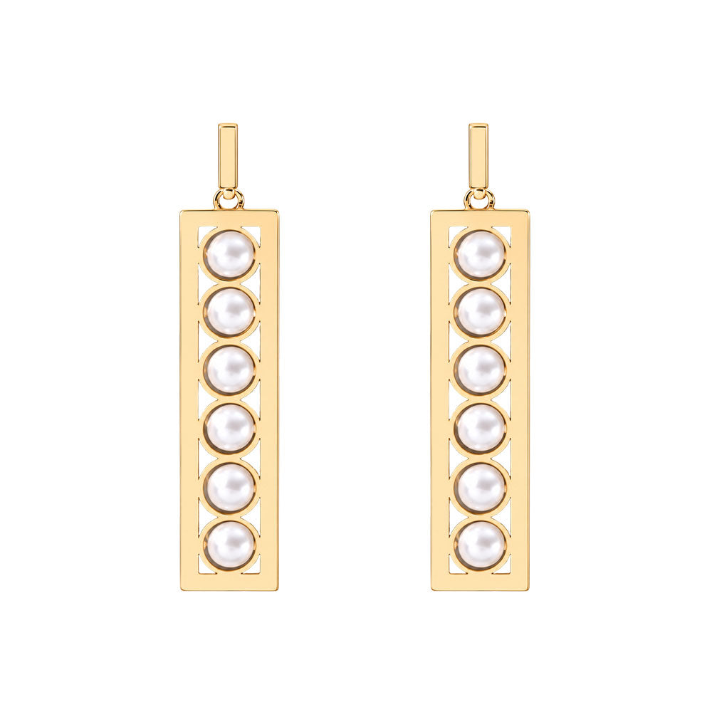 Raw Rectangle- Pearl studded dangler earrings