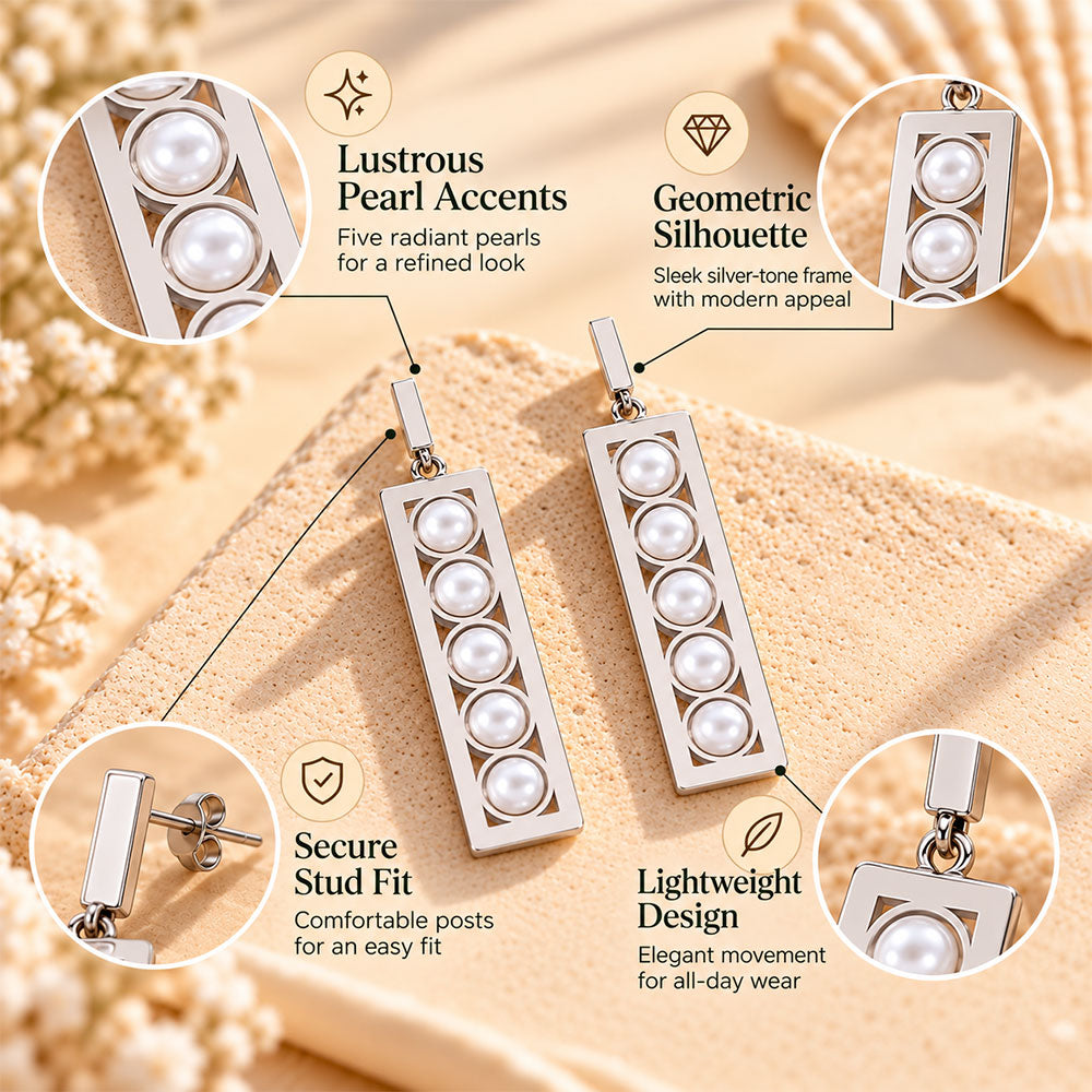 Raw Rectangle- Pearl studded dangler earrings