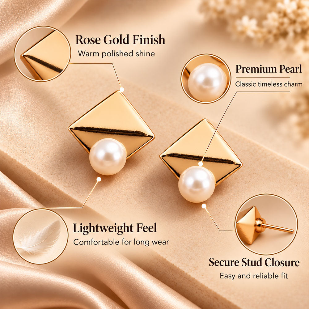 Pearly Gem- Pearl and metal stud earrings
